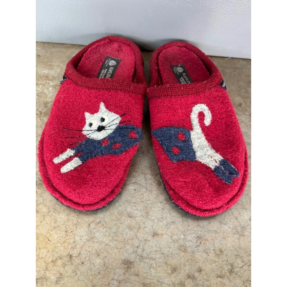 Haflinger Red Boiled Wool Cat Mouse Slippers Clogs Womens 38/7 Pure New Wool